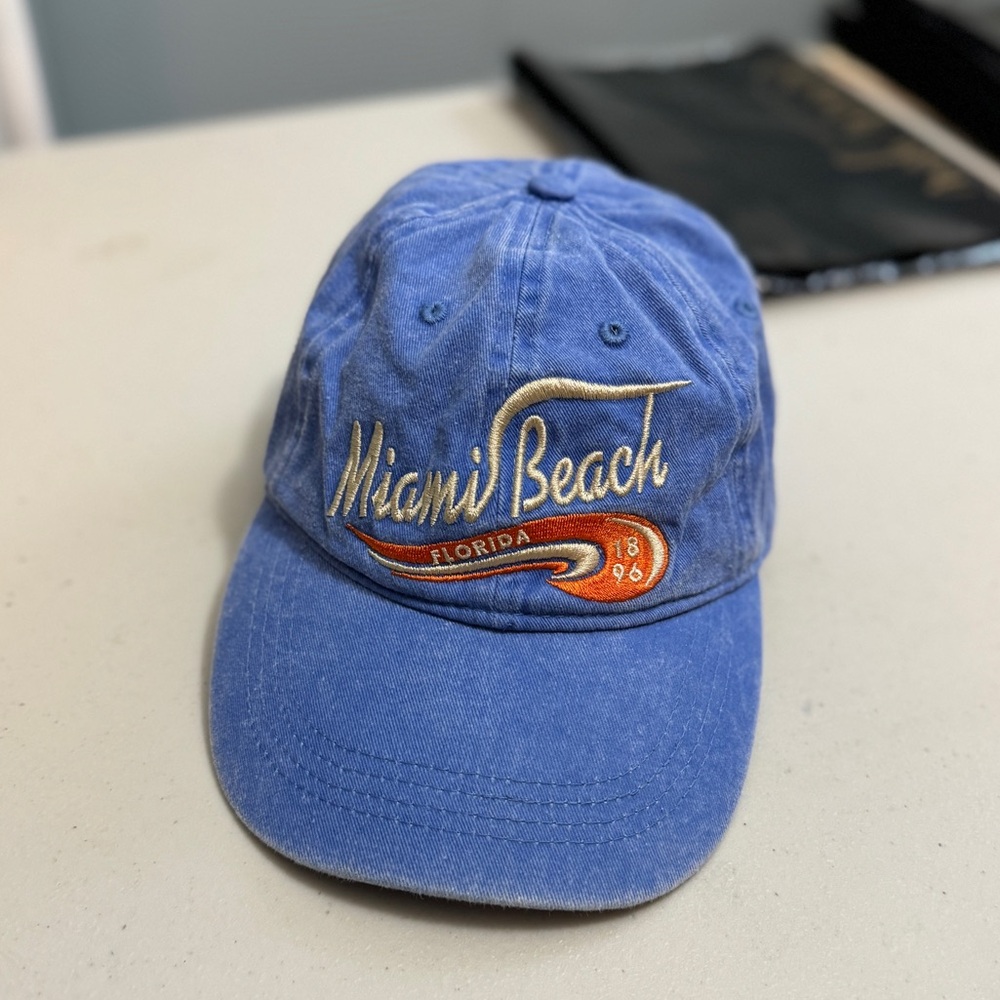 Lucky 7 Miami Beach Florida Hat, Cap. Adjustable Strap OSFM. Blue.